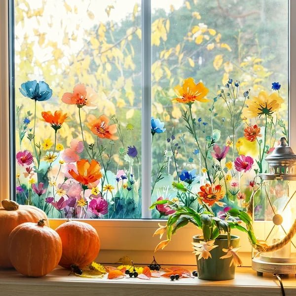 BlütenBild™ / Bunter Blumenstrauß Fensteraufkleber - Sopheria