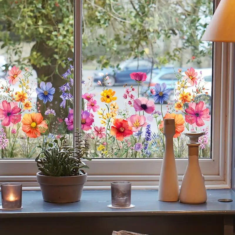 BlütenBild™ / Bunter Blumenstrauß Fensteraufkleber - Sopheria