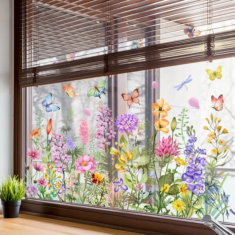 BlütenBild™ / Bunter Blumenstrauß Fensteraufkleber - Sopheria
