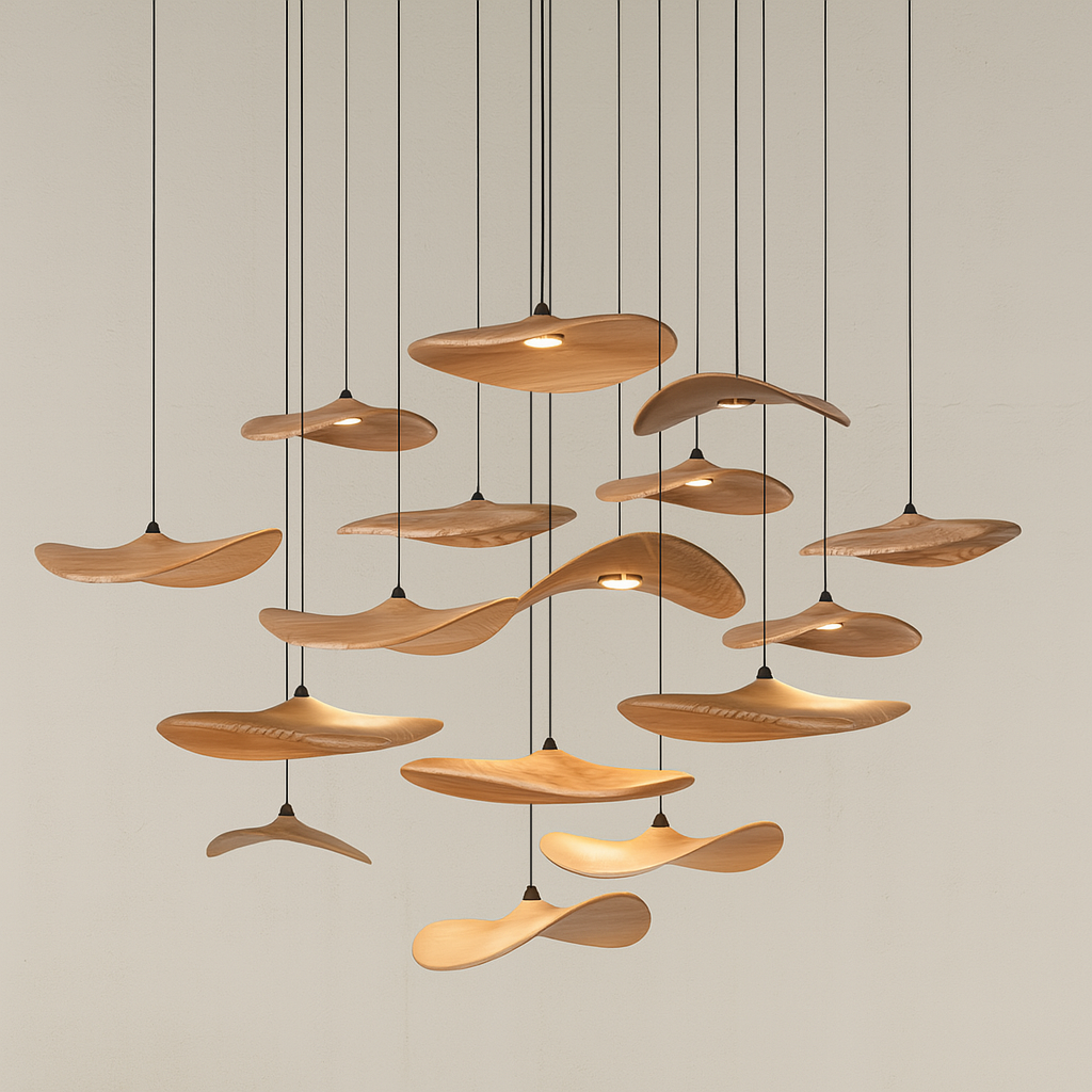 HolzHarmonie™ / Holz Wabi Sabi Japandi Pendelleuchte Kronleuchter