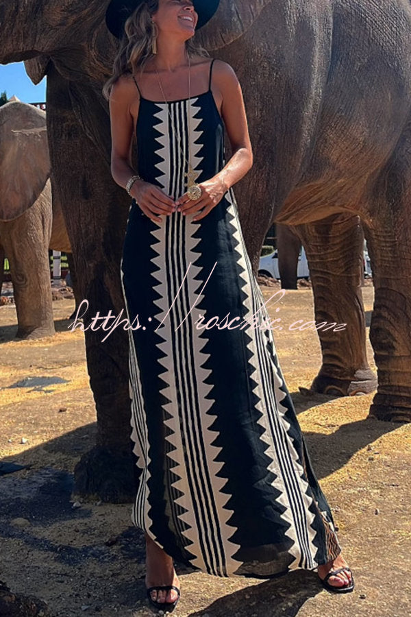 Isolde Boho Maxikleid mit Ethno-Print und Rückenfrei, A-Linie