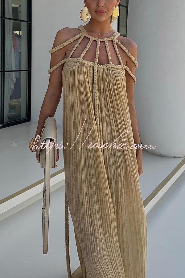 Maxikleid Hannelore aus Leinenmix mit geflochtenen Trägern – modern & elegant