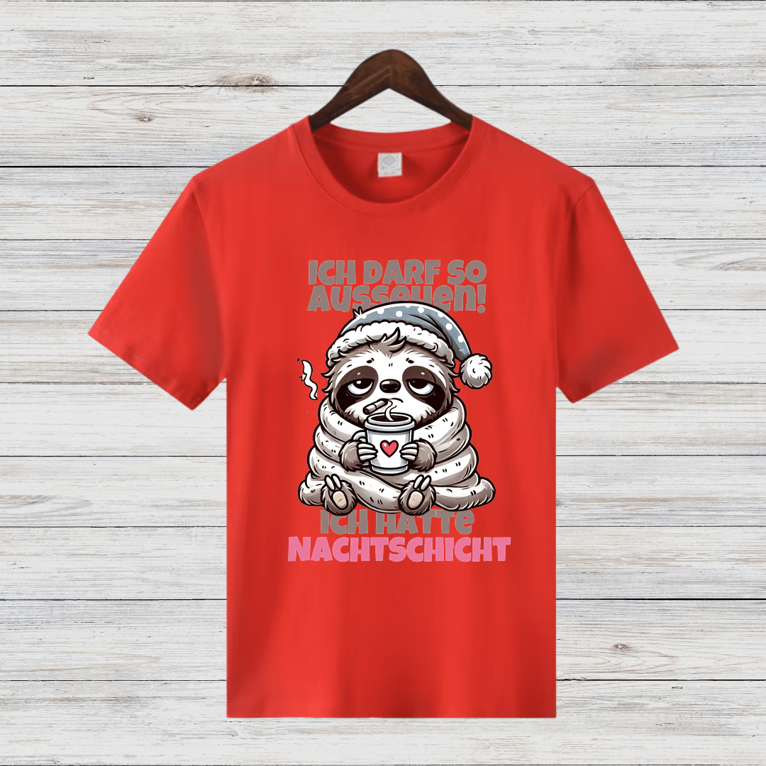 Faultier Nachtschicht Shirt | Lustiges Winterdesign | Humorvolles Statement Shirt | Bequemes Baumwollshirt für kalte Tage - Sopheria
