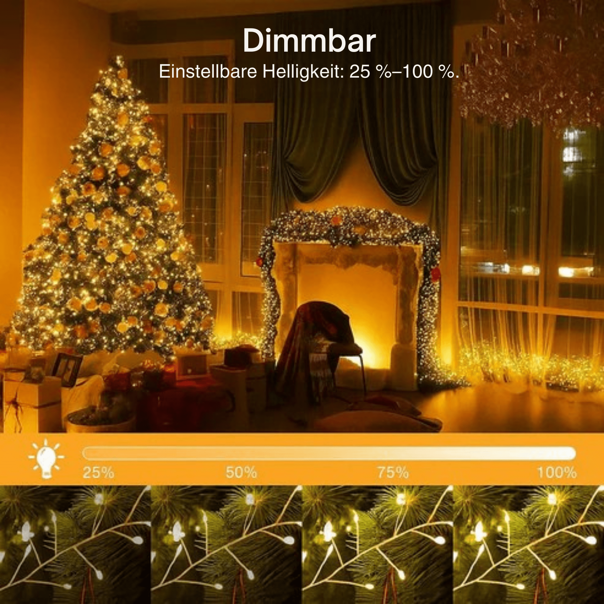 FestlichFunkel™ / LED-Kupferdraht Weihnachtsbeleuchtung – Warme, Magische Glut (9 M, 300 LEDs) - Sopheria