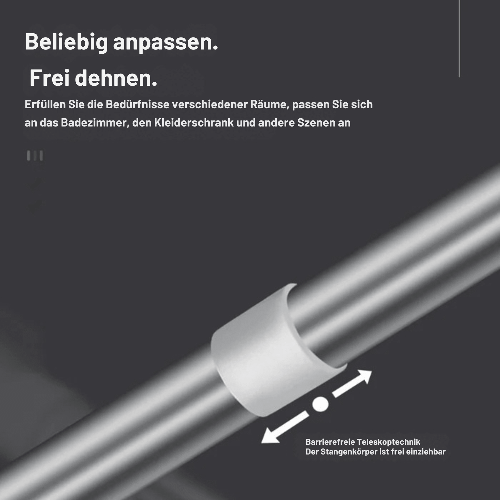FlexiStange™ / Verstellbare Dusch- & Vorhangstange, Rostfrei & Werkzeugfrei, Edelstahl - Sopheria