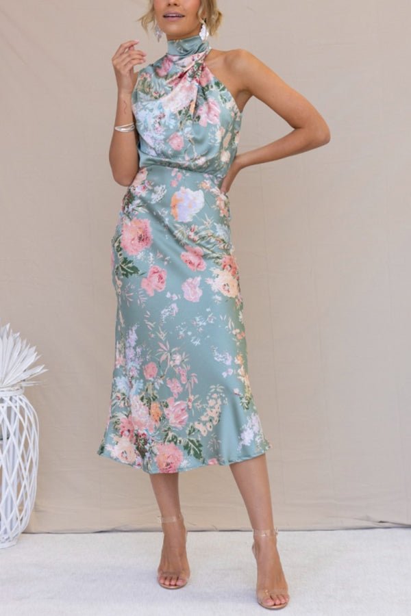 Friederike Blumenprint Maxikleid mit Neckholder und elastischer Taille - Sopheria