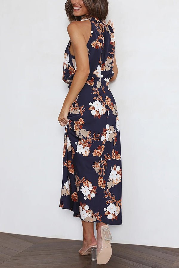Friederike Blumenprint Maxikleid mit Neckholder und elastischer Taille - Sopheria