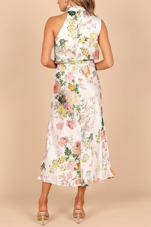 Friederike Blumenprint Maxikleid mit Neckholder und elastischer Taille - Sopheria