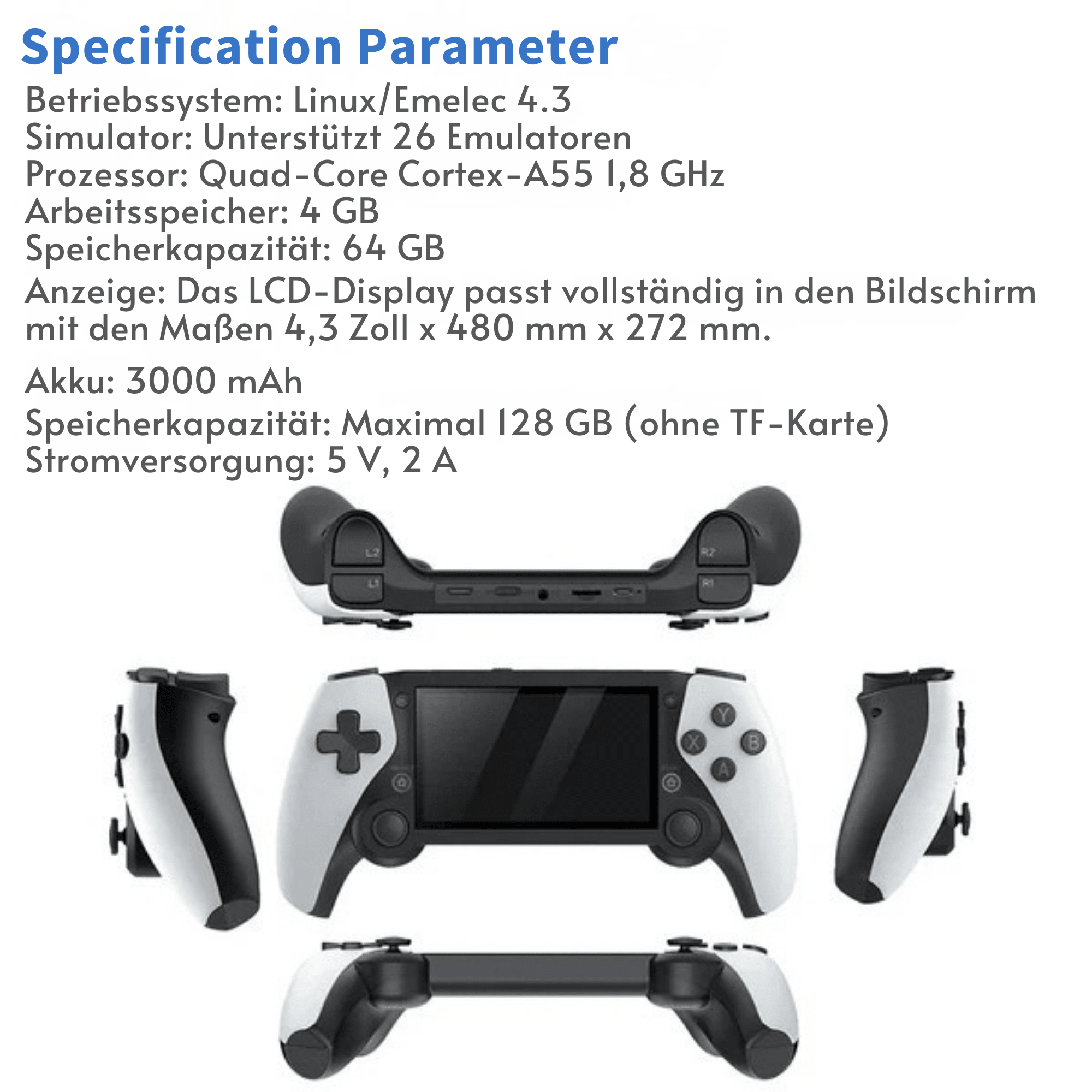 GameGlück™ / Handheld-Retrokonsole mit HDMI für sofortigen Spielspaß am TV - Sopheria