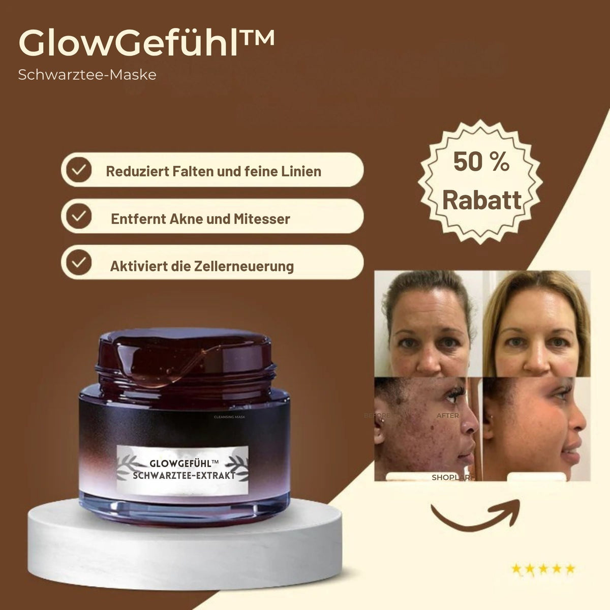 GlowGefühl™ / Schwarze Tee Maske Für Klare, Junge Haut (1+1 GRATIS) - Sopheria