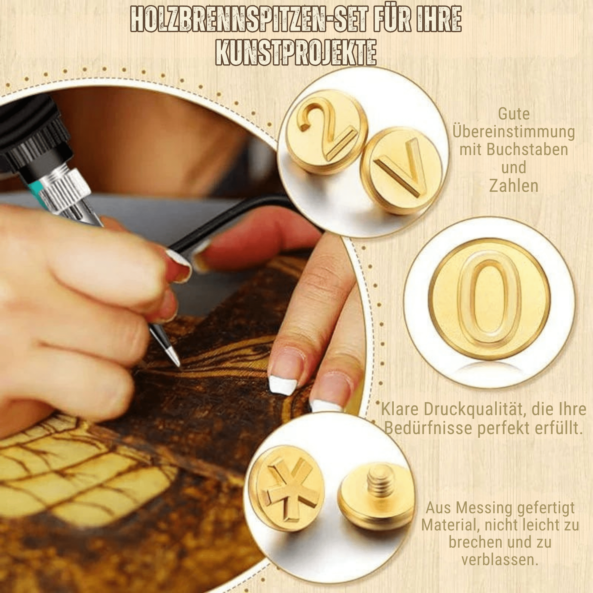 GravurGlanz™ / Kupferform für 26 Buchstaben – DIY-Set zum Brennen und Schnitzen von Holz - Sopheria