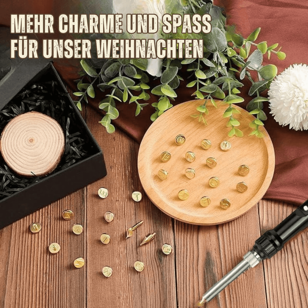 GravurGlanz™ / Kupferform für 26 Buchstaben – DIY-Set zum Brennen und Schnitzen von Holz - Sopheria