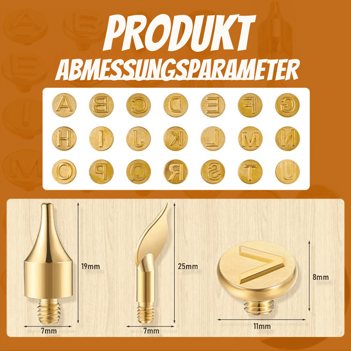GravurGlanz™ / Kupferform für 26 Buchstaben – DIY-Set zum Brennen und Schnitzen von Holz - Sopheria