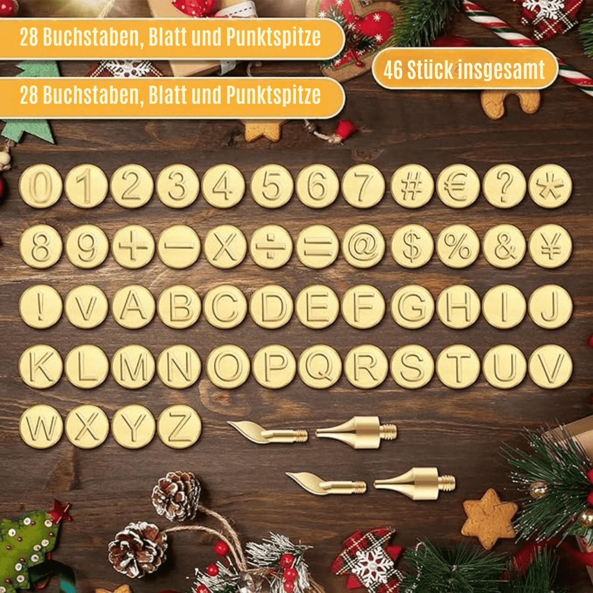 GravurGlanz™ / Kupferform für 26 Buchstaben – DIY-Set zum Brennen und Schnitzen von Holz - Sopheria