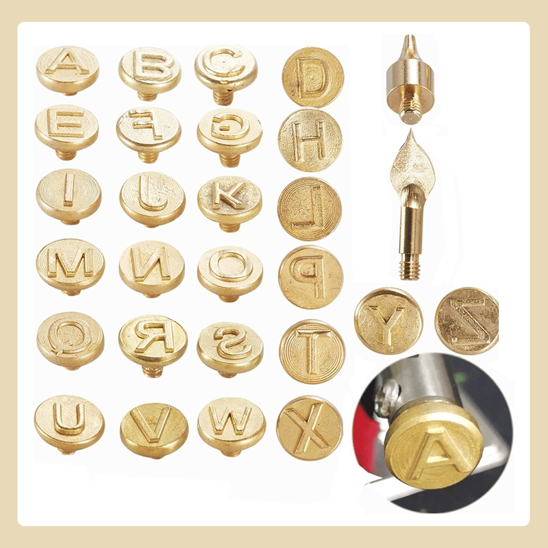 GravurGlanz™ / Kupferform für 26 Buchstaben – DIY-Set zum Brennen und Schnitzen von Holz - Sopheria