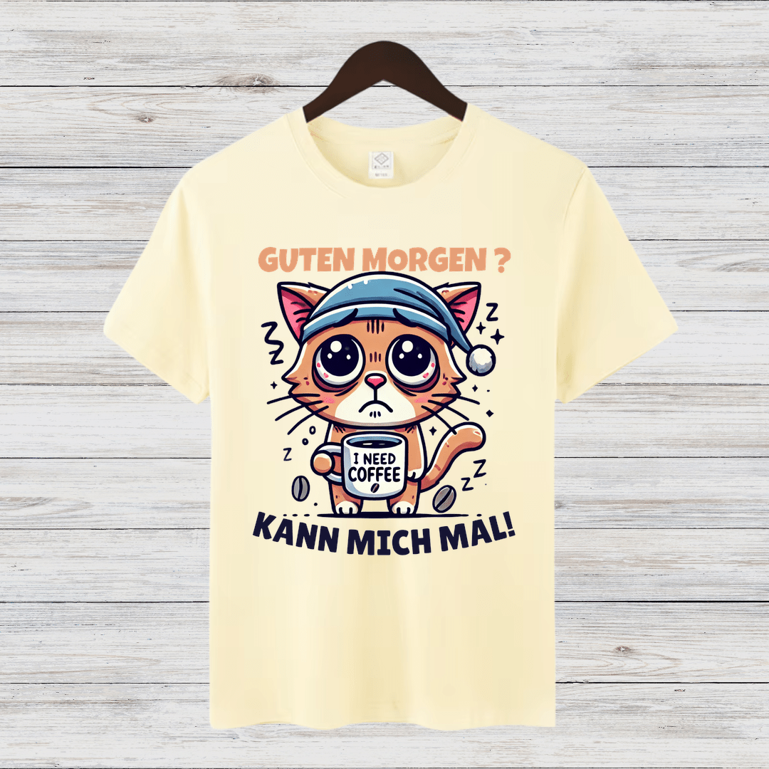 Guten Morgen Katze | Lustiges Kaffeeliebhaber-Shirt | Humorvolles Design für Wintertage | Statement-Shirt für Katzenfans - Sopheria