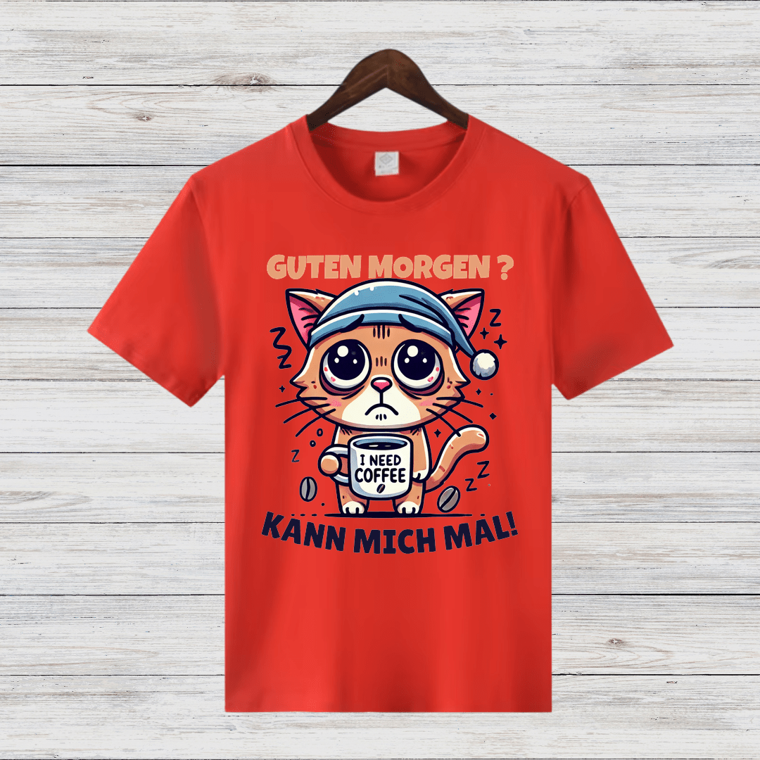 Guten Morgen Katze | Lustiges Kaffeeliebhaber-Shirt | Humorvolles Design für Wintertage | Statement-Shirt für Katzenfans - Sopheria