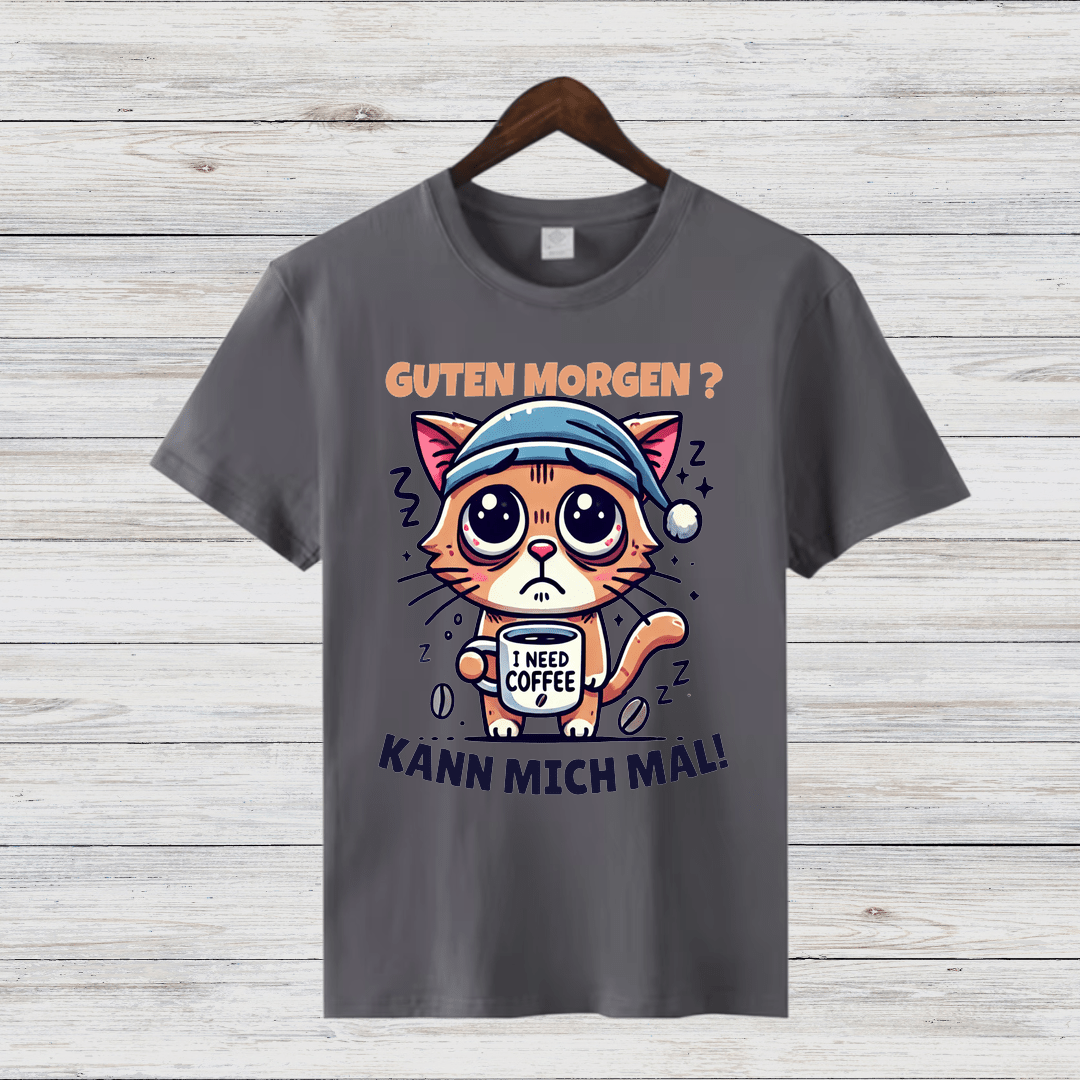 Guten Morgen Katze | Lustiges Kaffeeliebhaber-Shirt | Humorvolles Design für Wintertage | Statement-Shirt für Katzenfans - Sopheria