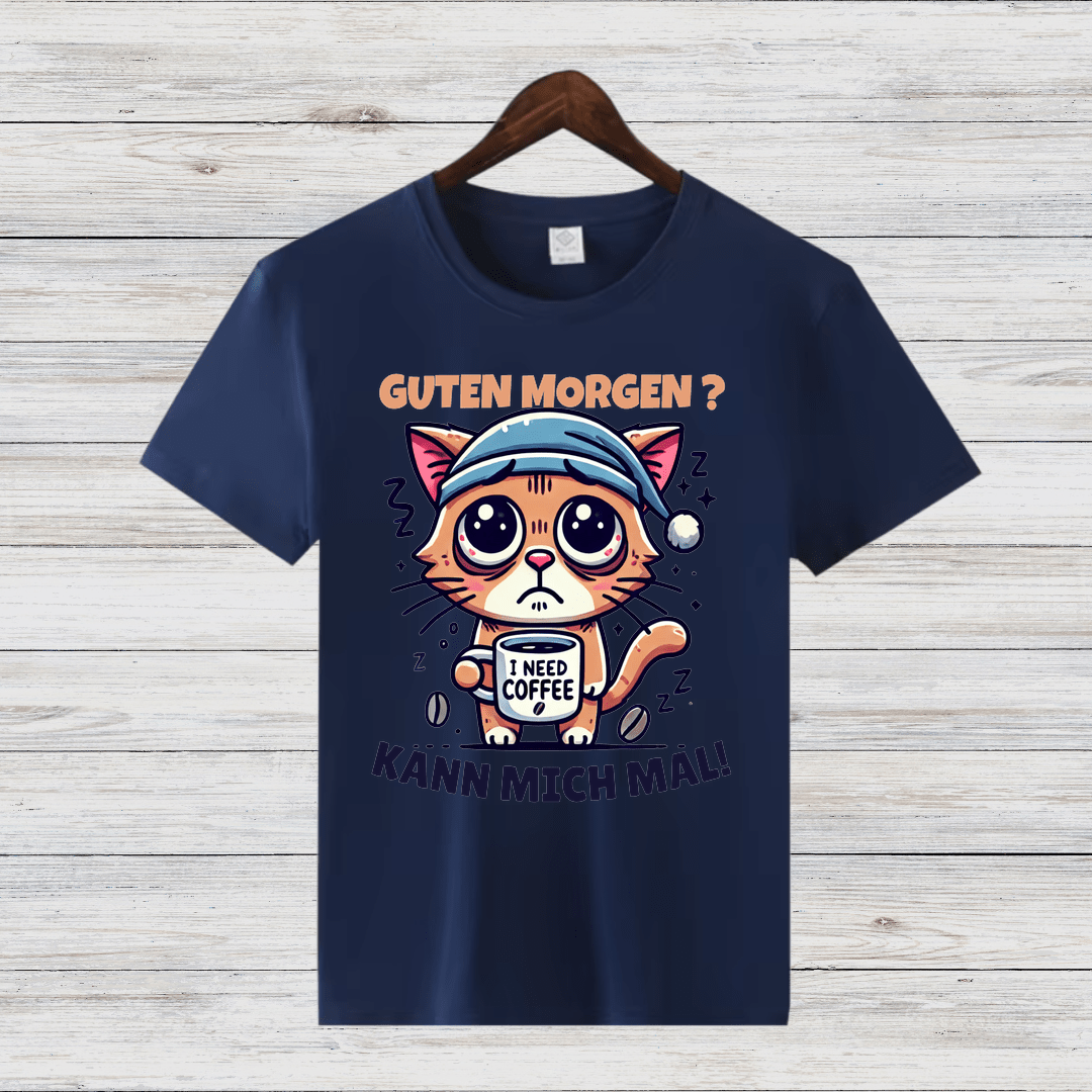 Guten Morgen Katze | Lustiges Kaffeeliebhaber-Shirt | Humorvolles Design für Wintertage | Statement-Shirt für Katzenfans - Sopheria