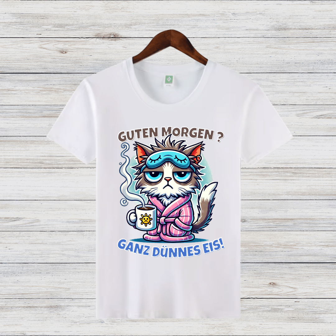 Guten Morgen Katze | Lustiges Statement Shirt | Humorvolles Design für Morgenmuffel | Damen T-Shirt für Wintertage - Sopheria