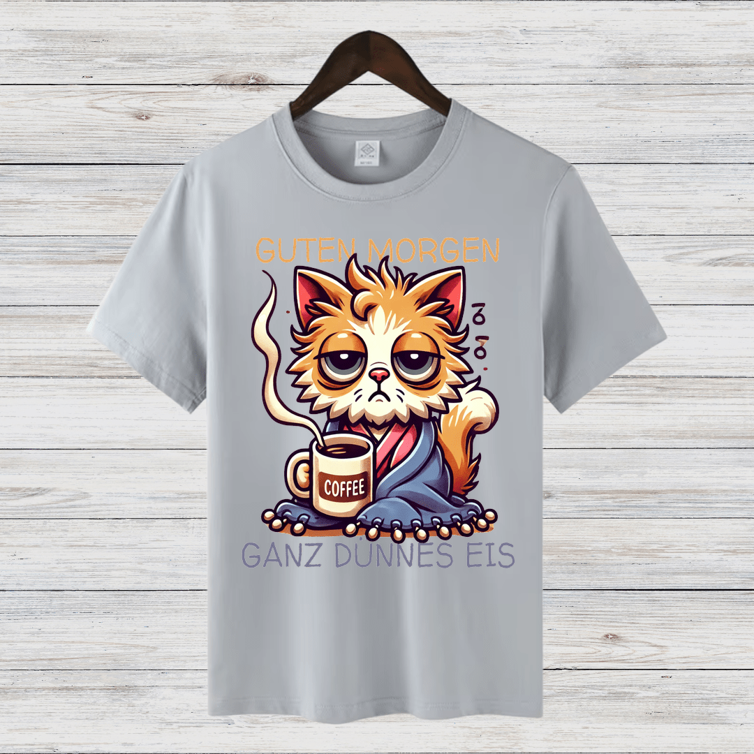 Guten Morgen Katze | Lustiges Statement Shirt | Humorvolles Katzen-Design | Perfekt für Kaffeeliebhaber | Damen T-Shirt für den Winter - Sopheria
