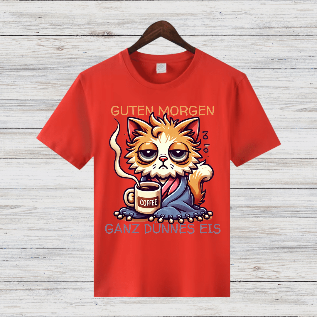 Guten Morgen Katze | Lustiges Statement Shirt | Humorvolles Katzen-Design | Perfekt für Kaffeeliebhaber | Damen T-Shirt für den Winter - Sopheria