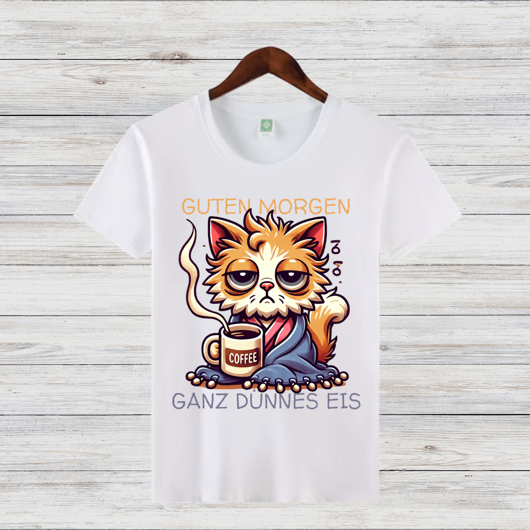 Guten Morgen Katze | Lustiges Statement Shirt | Humorvolles Katzen-Design | Perfekt für Kaffeeliebhaber | Damen T-Shirt für den Winter - Sopheria