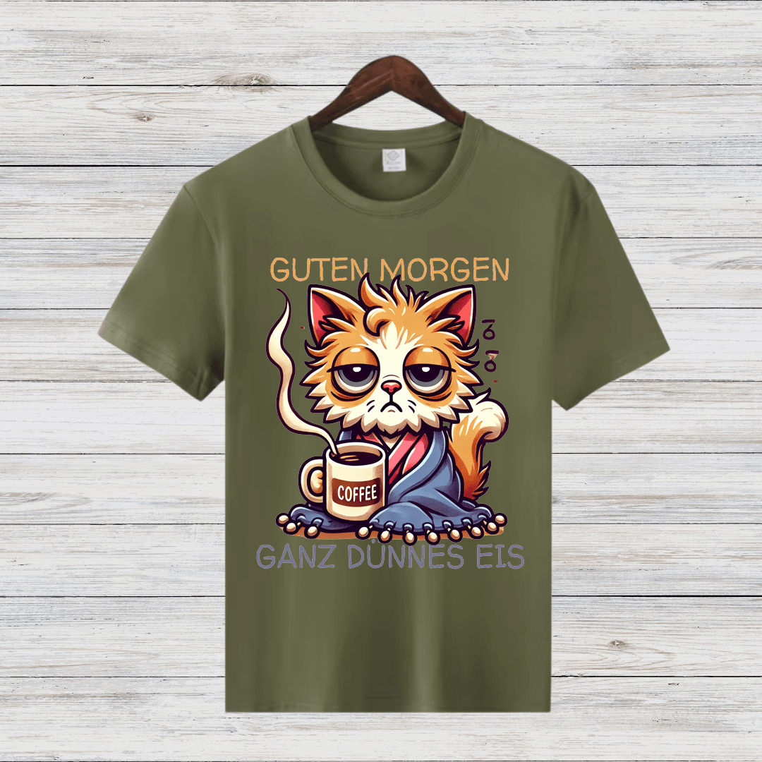 Guten Morgen Katze | Lustiges Statement Shirt | Humorvolles Katzen-Design | Perfekt für Kaffeeliebhaber | Damen T-Shirt für den Winter - Sopheria