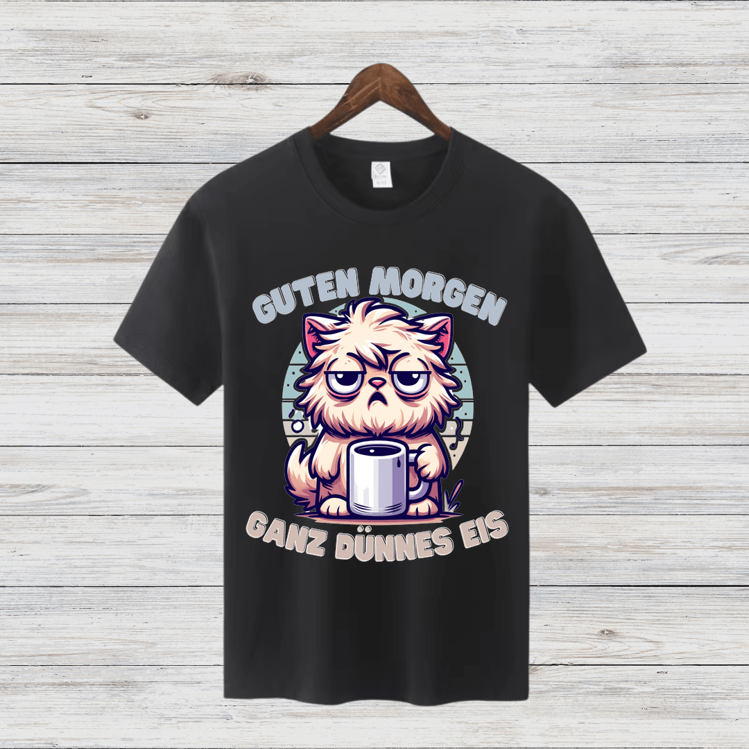 Guten Morgen Katze | Lustiges Wintershirt | Humorvolles Design für Morgenmuffel | Statement Shirt für kalte Tage - Sopheria