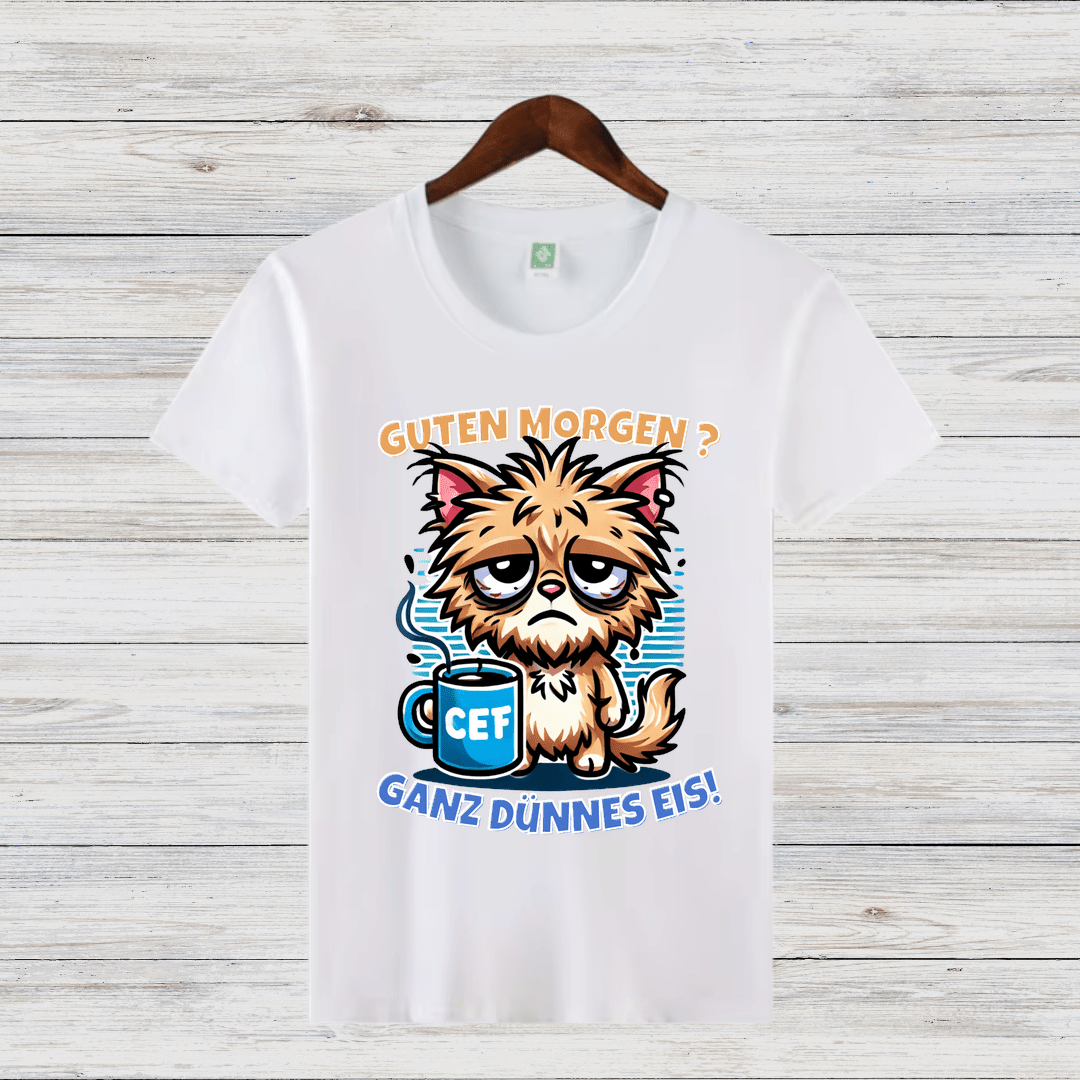 Guten Morgen Shirt | Lustiges Katzen T-Shirt | Humorvolles Statement für Morgenmuffel | Perfekt für kalte Wintertage - Sopheria