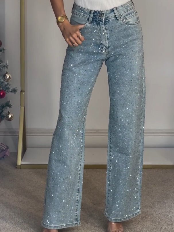 HighGlam™ / Hochtaillierte Diamanté-Jeans Mit Geradem Bein - Sopheria