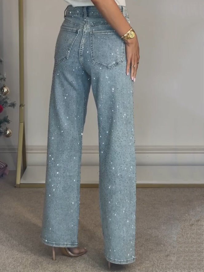 HighGlam™ / Hochtaillierte Diamanté-Jeans Mit Geradem Bein - Sopheria