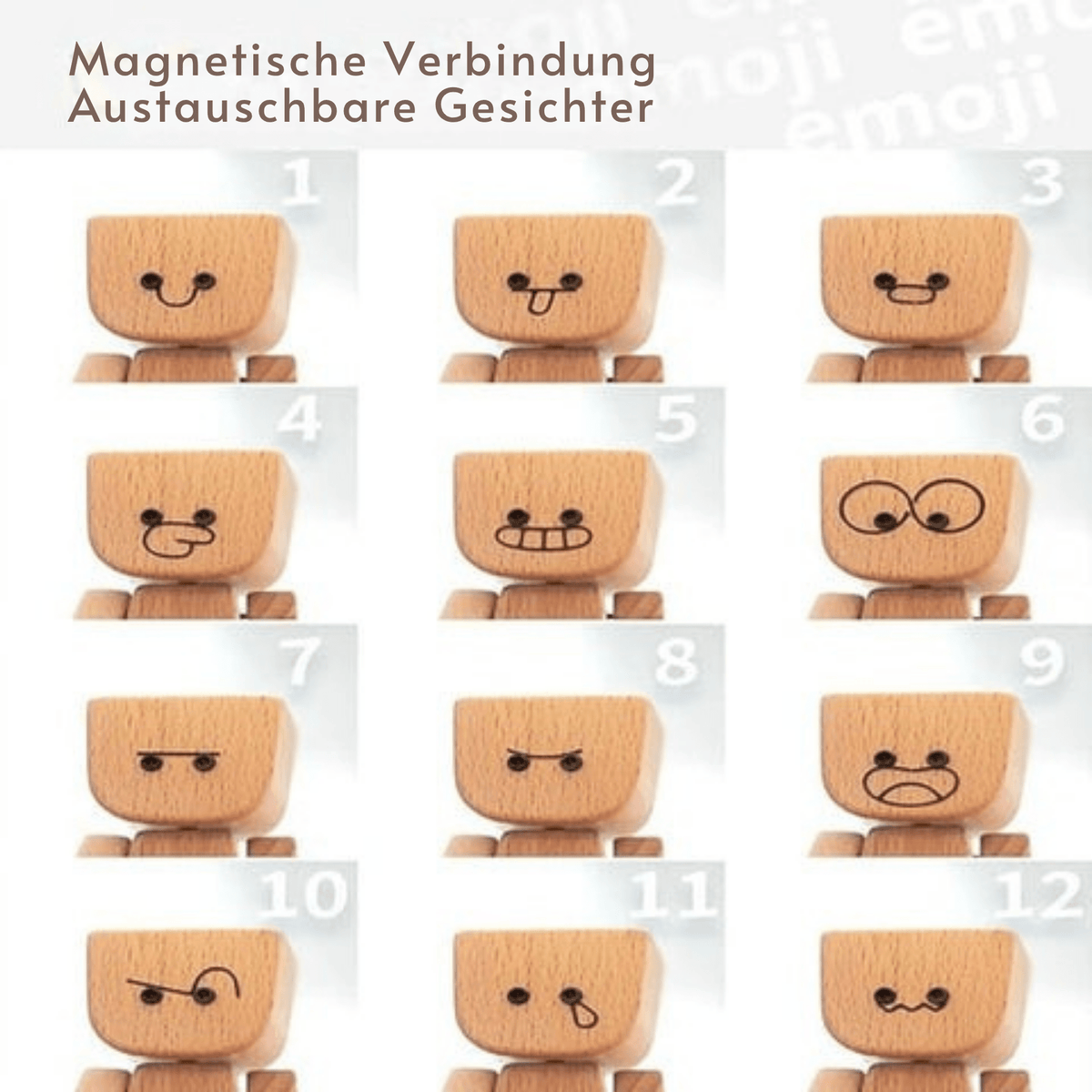 HolzFreund – Wackel Holzfigur mit Magnet Gesichtern - Sopheria