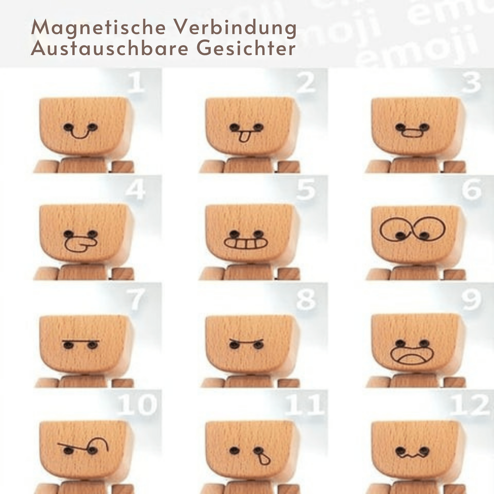 HolzFreund – Wackel Holzfigur mit Magnet Gesichtern - Sopheria