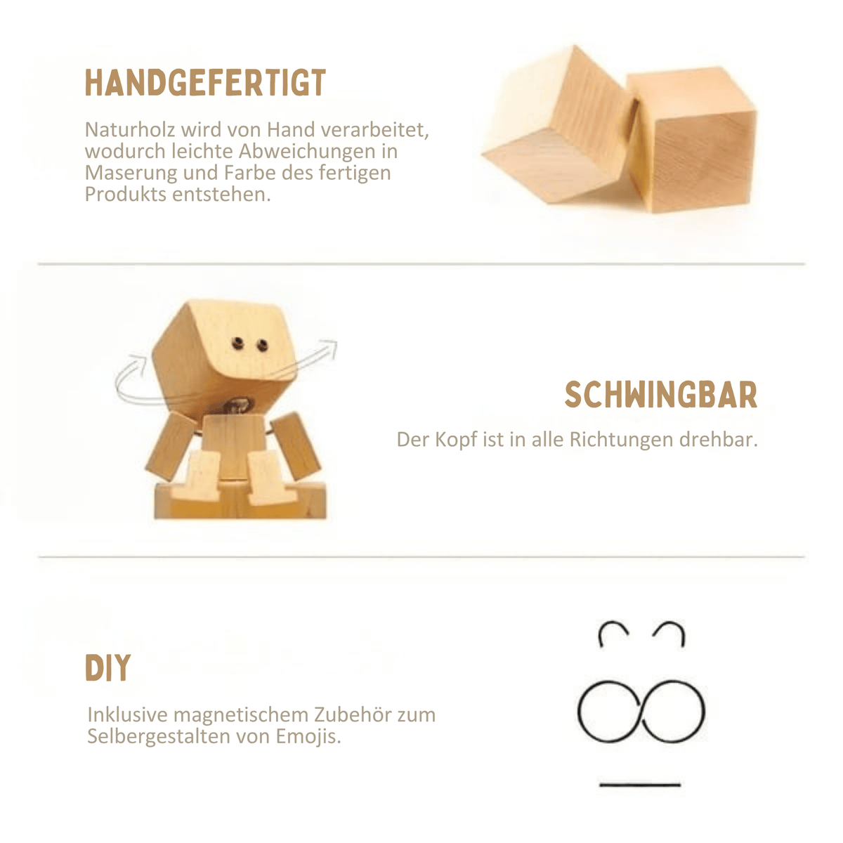 HolzFreund – Wackel Holzfigur mit Magnet Gesichtern - Sopheria
