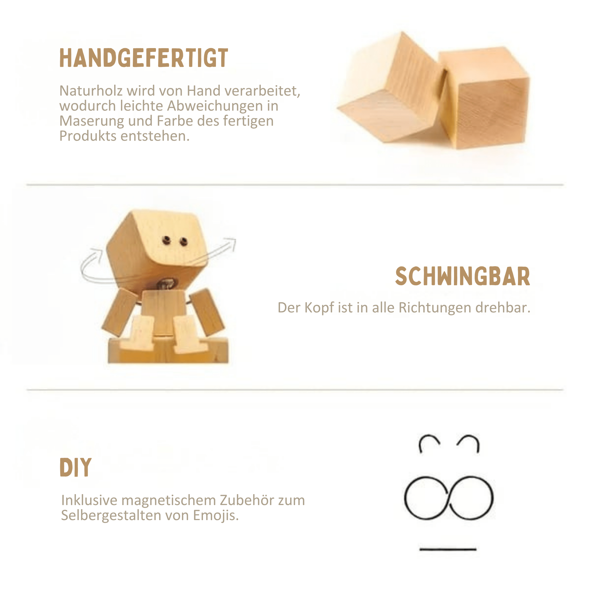 HolzFreund – Wackel Holzfigur mit Magnet Gesichtern - Sopheria