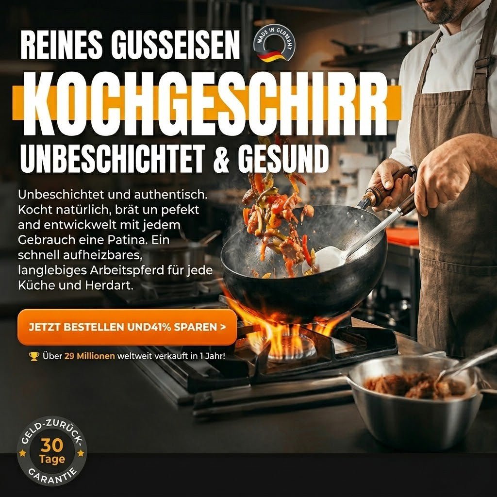 Ironova - 100% reiner Gusseisen-Wok, unbeschichtet und natürlich Antihaft - Sopheria