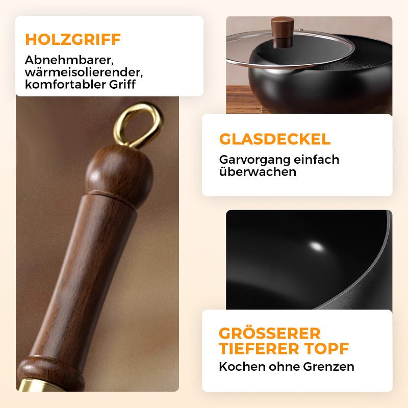 Ironova - 100% reiner Gusseisen-Wok, unbeschichtet und natürlich Antihaft - Sopheria