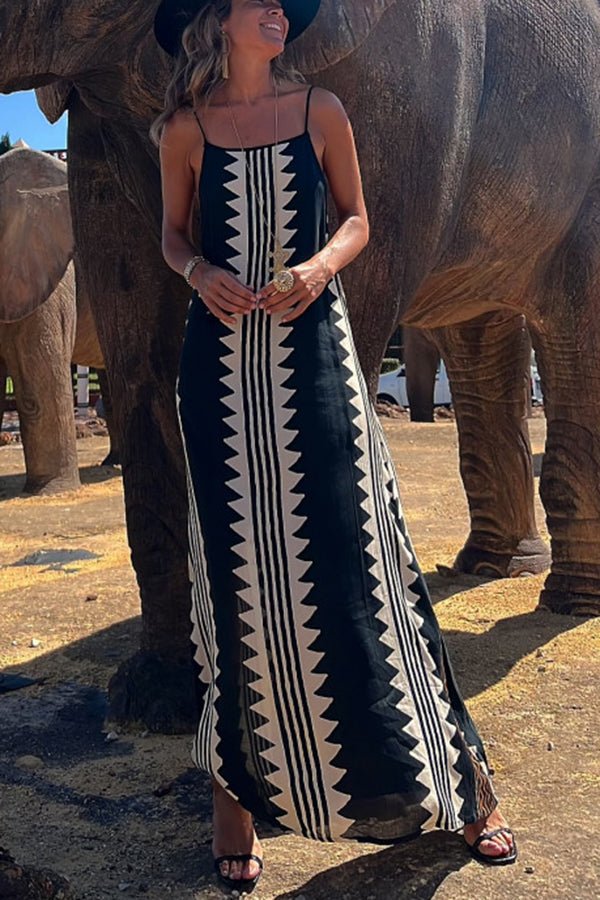 Isolde Boho Maxikleid mit Ethno-Print und Rückenfrei, A-Linie - Sopheria