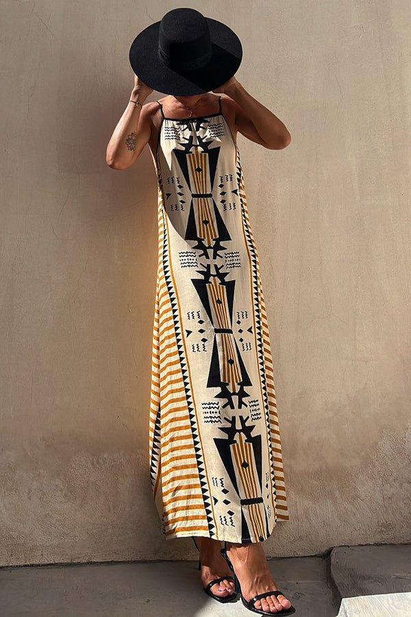 Isolde Boho Maxikleid mit Ethno-Print und Rückenfrei, A-Linie - Sopheria
