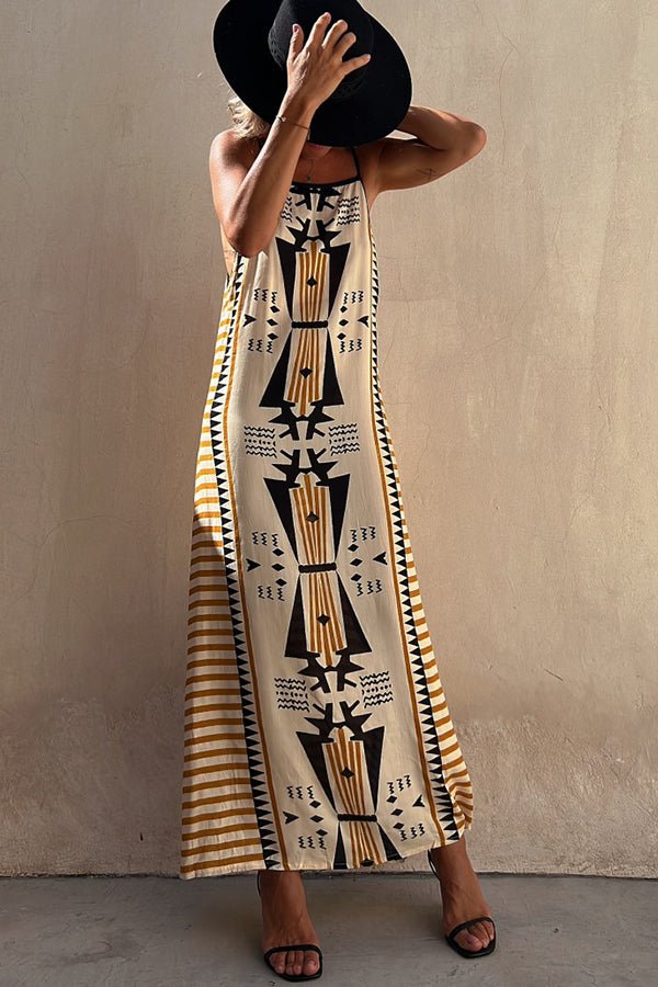 Isolde Boho Maxikleid mit Ethno-Print und Rückenfrei, A-Linie - Sopheria