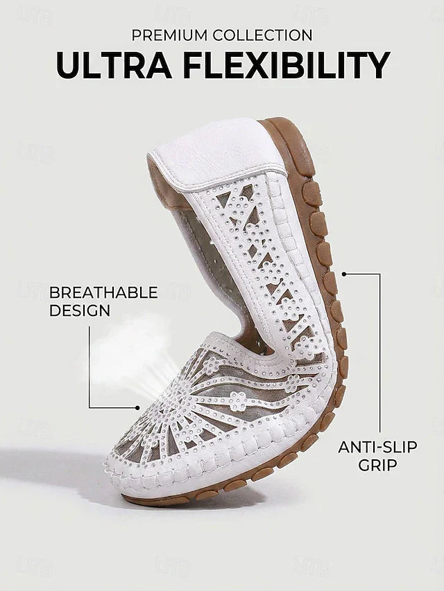 Damen Atmungsaktive Slip-On-Schuhe | Hollow-Out Komfort-Ballerinas mit Weicher Gepolsterter Innensohle, Leichter Flexibler Sohle & Rutschfestem Design für Gehen, Reisen & Alltag | Marivelle