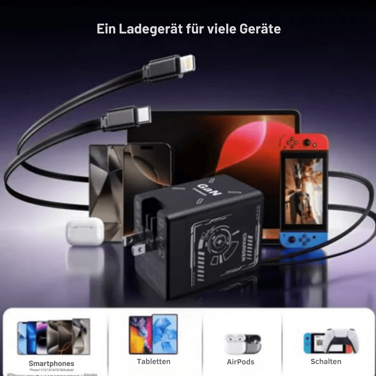 KabelKnirps™ / 2-in-1-Schnellladegerät mit Einzugsmechanismus - Sopheria