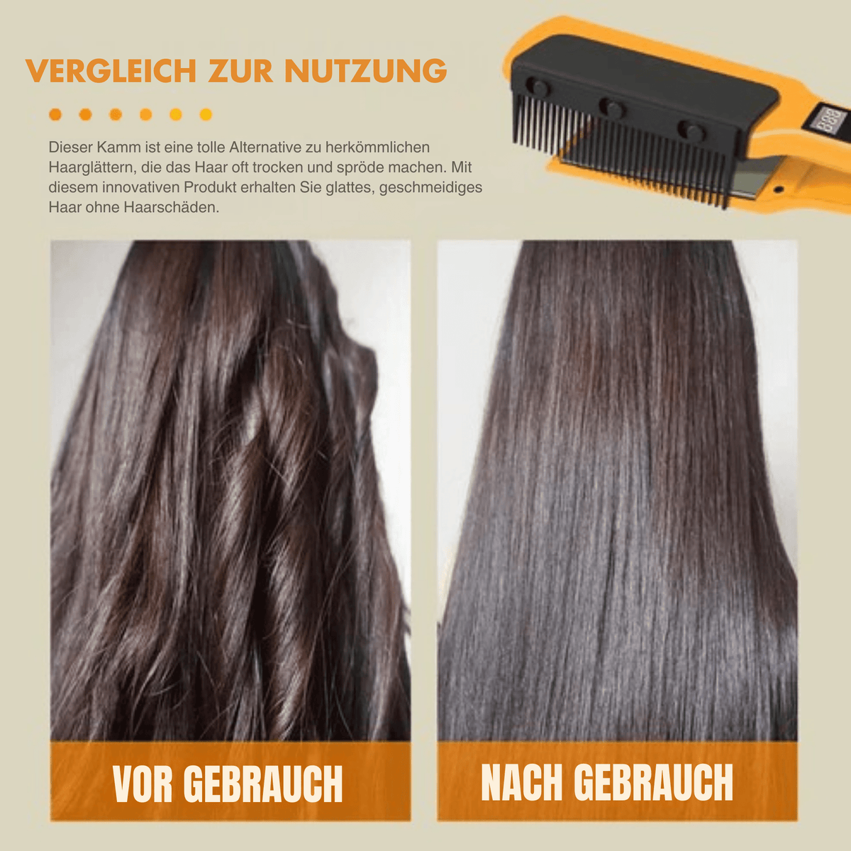 KammKomfort™ / Selbsthaftender Glätteisen-Kamm für seidig glattes Haar zu Hause - Sopheria