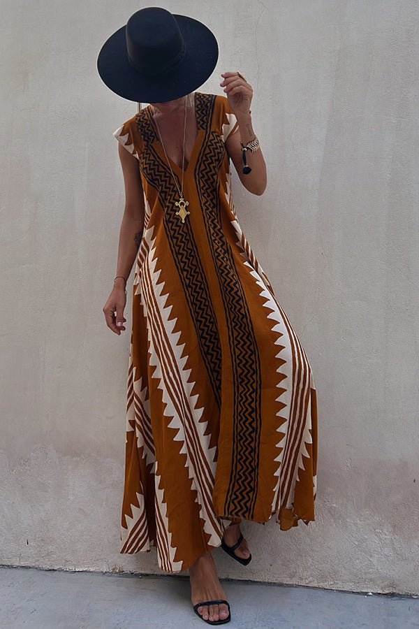 Kirsa Ethno-Print Maxikleid in A-Linie für den Strand - Sopheria