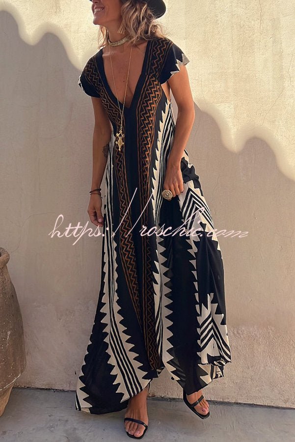 Kirsa Ethno-Print Maxikleid in A-Linie für den Strand - Sopheria