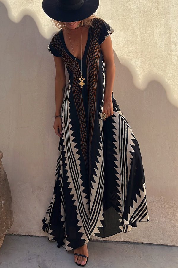 Kirsa Ethno-Print Maxikleid in A-Linie für den Strand - Sopheria