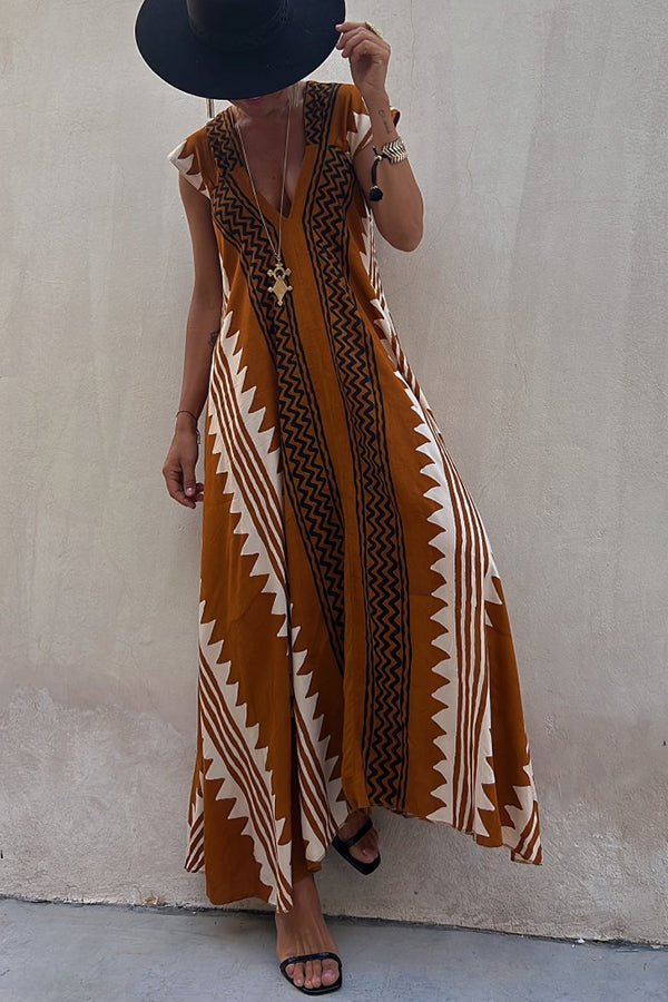 Kirsa Ethno-Print Maxikleid in A-Linie für den Strand - Sopheria