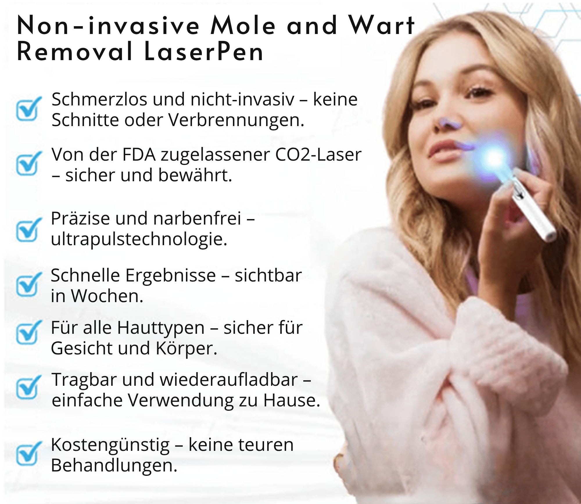 Klara® Schmerzfreier Laserstift zur Entfernung von Muttermalen und Warzen – Promax Edition - Sopheria