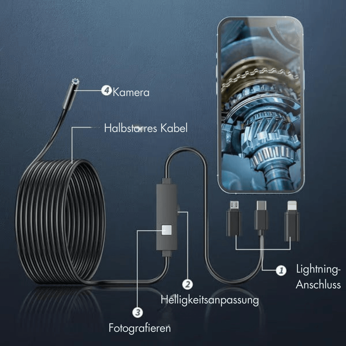 KlarKabel™ / Tragbare Telefonkompatible Inspektionskamera - Sopheria